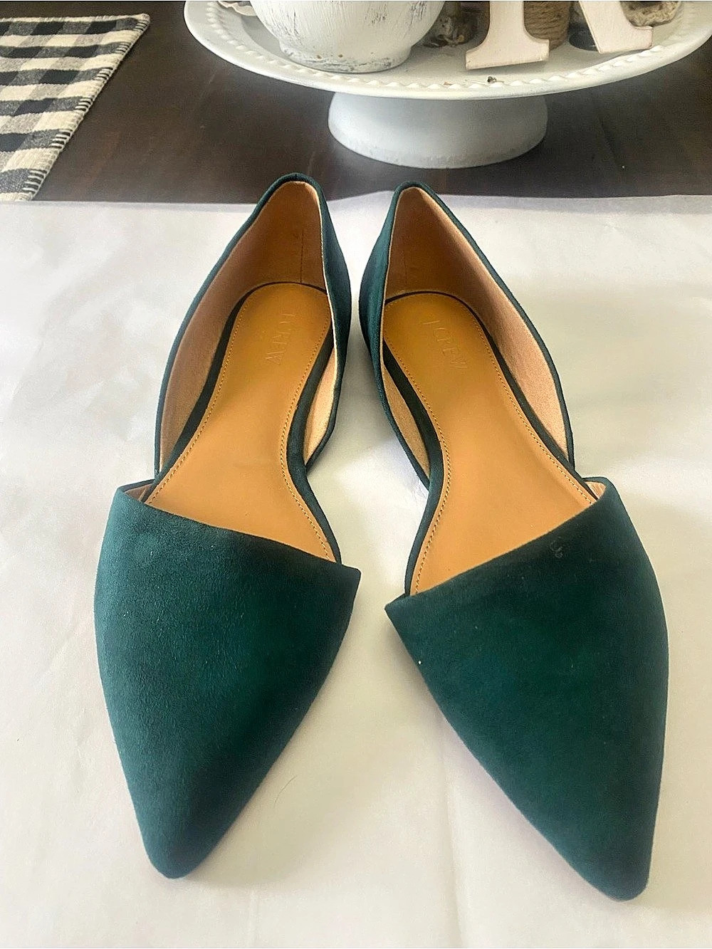 J.Crew Zoe Suede D'Orsay Flats Green US 9 Holiday Comfy Casual daily
